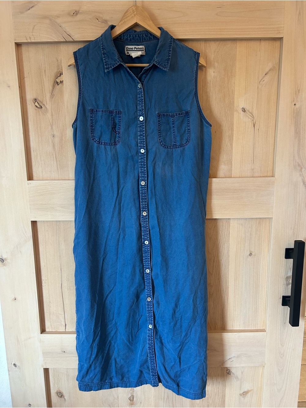 Gina Peters VTG Sleeveless Blue Denim Button-Front maxi midi Dress size Large